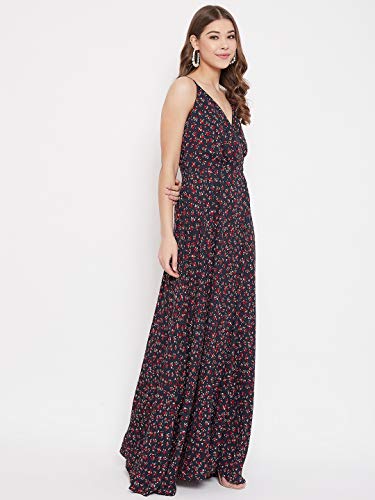 Image of Berrylush Red Solid V Neck Maxi Dress