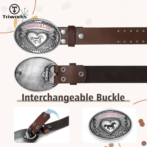 Western Leather Belt for Women Vintage Rivet Buckle Belt Ladies Cowgirl Cowboy Leather Belt3