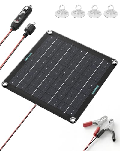 ECOBOSS 10W Solar Battery Charger Maintainer 12V Waterproof, Smart Solar Trickle Charger with Indicator Lights, No Overcharge & Reverse Protection, for Car Truck Boat RV Motorcycle Battery Storage