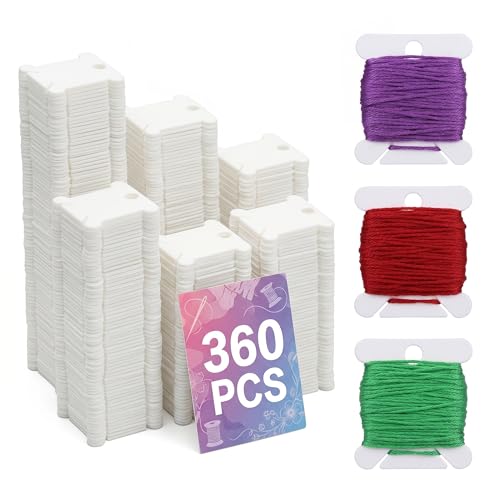 360 Pcs Embroidery Floss Bobbins, 1.5' x 1.4', Durable Plastic (White)