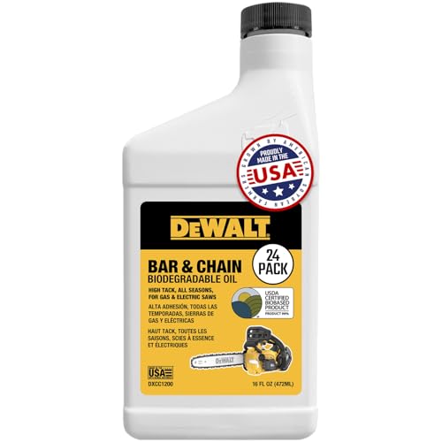 Image of DEWALT - Biodegradable Bar & Chain Oil - Green, Eco-Friendly, Non-Toxic Professional Bar & Chainsaw Lubricant - Ultraclean All-Season Oil for Gas, Electric Saw, & Pole Saw, 16 oz (Case of 24)