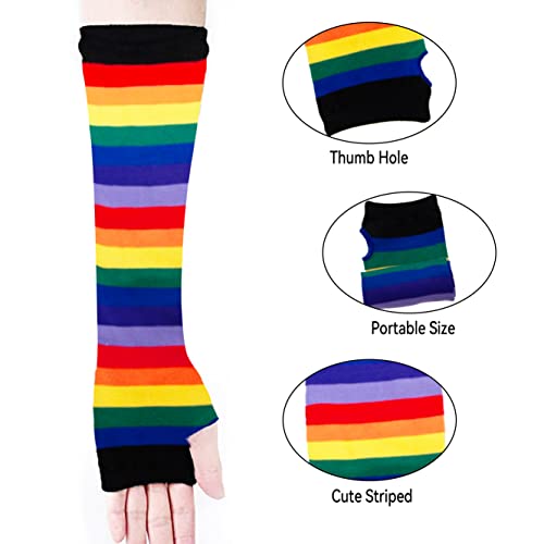 Image of Over Knee Rainbow Thigh High Socks Cosplay Accessories for Women Fashion Wild Long Striped Leg warmers