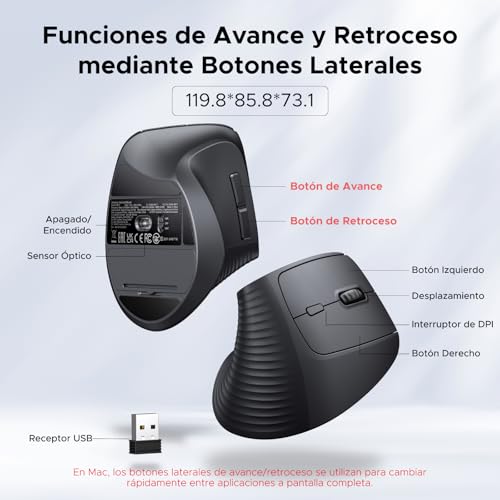 Ratón inalámbrico UGREEN vertical ergonómico con 6 botones y 4000 dpi para PC 7