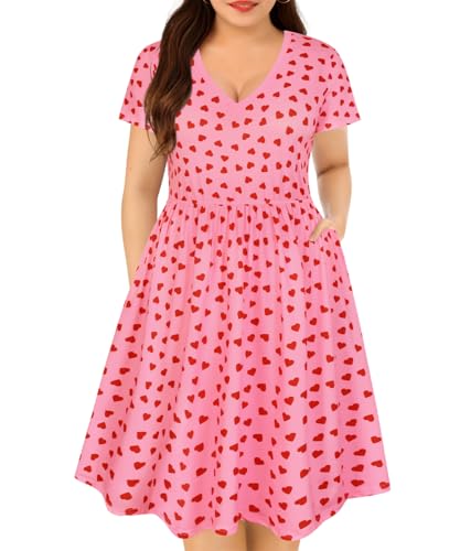 Image of RITERA Plus Size Dresses for Curvy Women Summer Spring Womens Dress V Neck Short Sleeve Casual Dress with Pockets XL-5XL
