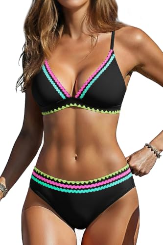 Image of Yonique Womens Push Up Bikini Set - Two Piece Swimsuit V Neck Crisscross Back Bathing Suit 2025 Swimwear