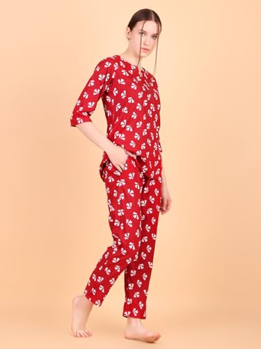 Image of Ichaa Women's Rayon Night Suit Printed Top & Bottom Set