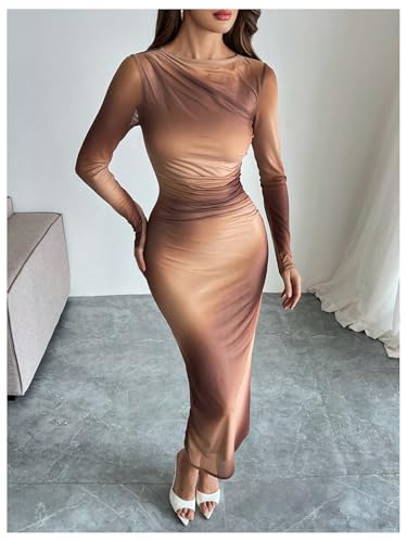 Image of Milumia Women's Spring Wedding Guest Dress Floral Long Sleeve Maxi Dresses Cocktail Party
