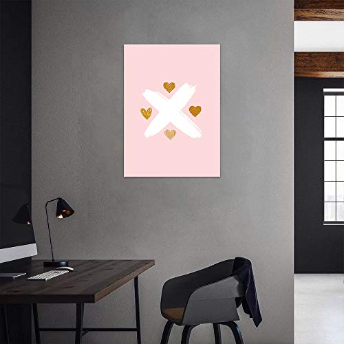 Kalawa Fashion Wall Decor Golden Heart White Cross Pink Wall Art Print On Canvas Office Lady Topic Painting Sketch Poster For Living Room Bedroom Bathroom And Office Wooden Framed Ready To Hang #TOP5