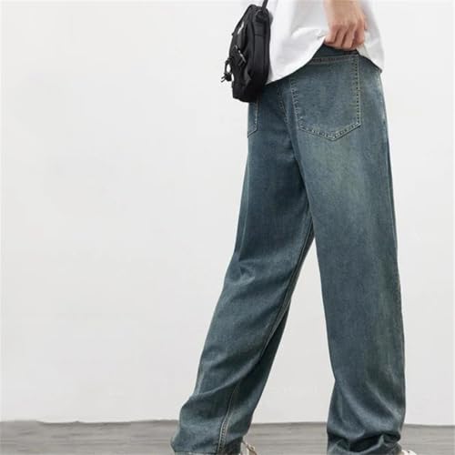 Men's Summer Thin Jeans Loose Fit Wide Leg Straight Cut Casual Denim Trousers Retro Style2
