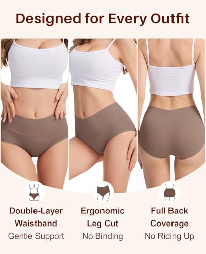 Image of Sunm Boutique Combed Cotton Underwear for Women, High Waisted Soft Briefs | Full Coverage Breathable Stretch Comfy Ladies Panties for Sensitive Skin Postpartum Yoga Work Everyday Wear