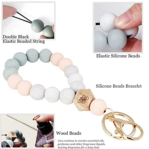 Hisuper Elastic Beaded Wristlet Keychain Silicone Bead Key Ring Bracelet Wristlet Keychain Bracelet Key Ring Bracelet Beaded Silicone Wristlet Keychain For Women Portable Car Key Ring #TOP4