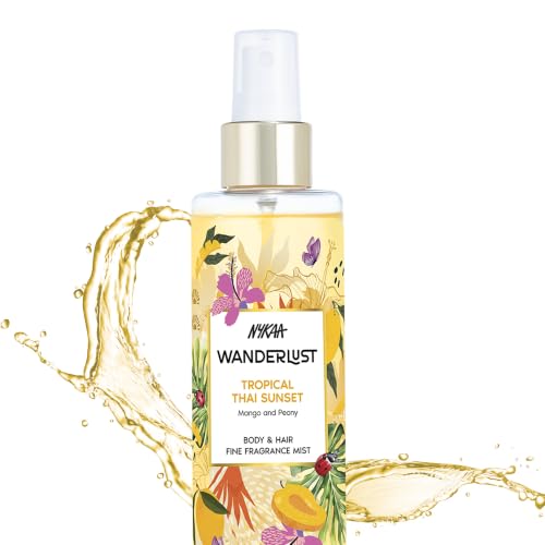 Image of Nykaa Wanderlust Tropical Sunset Body & Hair Fine Fragrance | Perfume Mist for Women - 200 ml | Fruity floral Perfume | Long-Lasting, Travel‐Friendly, Vegan,Paraben‐Free, IFRA Certified I Mango and Peony fragrance notes