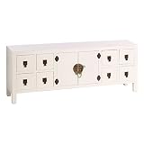 LOLAhome Mueble de TV de 8 cajones y 2 Puertas Oriental Blanco de Madera para salón Sol Naciente