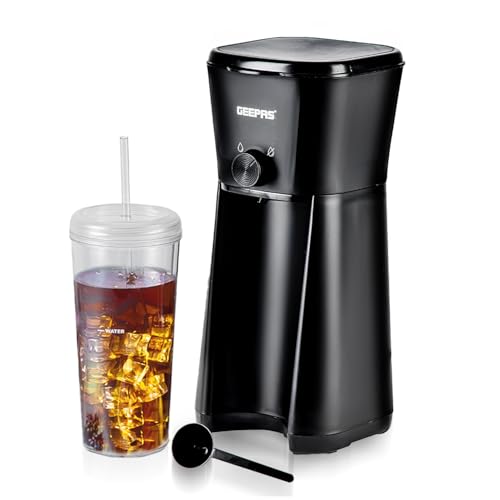GEEPAS 700W Ice Tea & Coffee Maker – Brews Iced Coffee, 600ML Portable Jar with Straw – Auto Power Off, 350ML Water Capacity, Nylon Filter – Enjoy Iced Coffee Maker, Café Mocha Anytime in 4 Mins