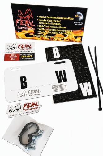 FERAL ATV Gear License Plate Kits (White or Black - Composite or Aluminum) Letters Numbers and Hardware Included - ATV/UTV Personal License Plate - Side By Side Custom Number Kit (White Aluminum)