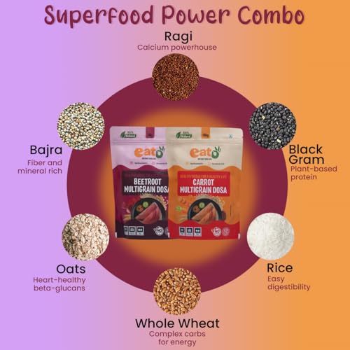 Image of Eat5 Instant Beetroot & Carrot Multigrain Dosa Mix Combo | | Makes 10-12 Dosas Each (300g x 2) Healthy, Micronutrient Rich & High Bioavailability | 100% Natural, No Preservatives
