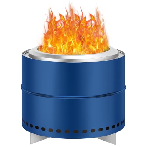 Smokeless Firepit, 27 Inch Stainless Steel Outdoor Portable Fire Pit with Removable Ash Pan and Carry Bag, Wood Burning Firepits for Outside with Stand, Ideal for 6 or More People, Blue