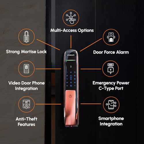 Image of Onetouch Smart Digital Door Lock OT500 (RF) | Fingerprint | RFID | PIN | Mechanical Key | Strong Mortise SS304 | Electroplated Finish | Video Door Phone Integration | Smartphone Integration (Bronze)