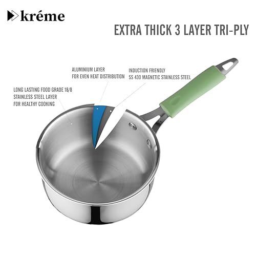 Image of Kreme Platina Triply Stainless Steel Cookware Set, 8 Pcs - Kadai 24cm, Frypan 24cm, Saucepan 16cm & Casserole 20cm with Glass Lids | Healthy Cooking | Induction & Gas Stove Compatible, Less Oil