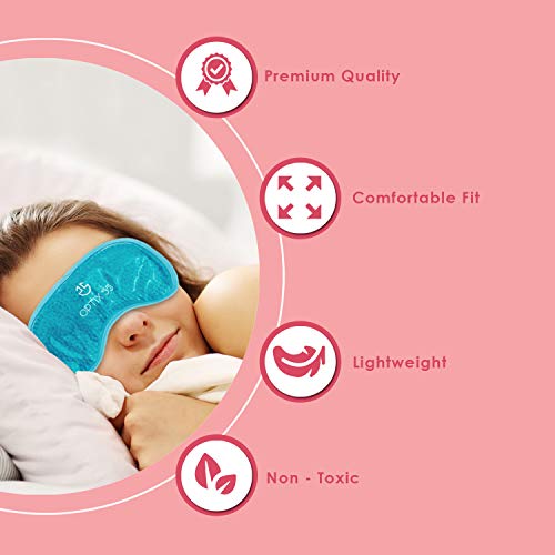 Gel Eye Mask - Hot or Cold Compress Pack Eye Therapy | Cooling Eye Mask for Dark Circles & Puffiness, Puffy Eyes, Dry Eyes, Headaches, Migraines, Sinus - Reusable Eye Face Mask | Ergo Gel Bead (Blue)
