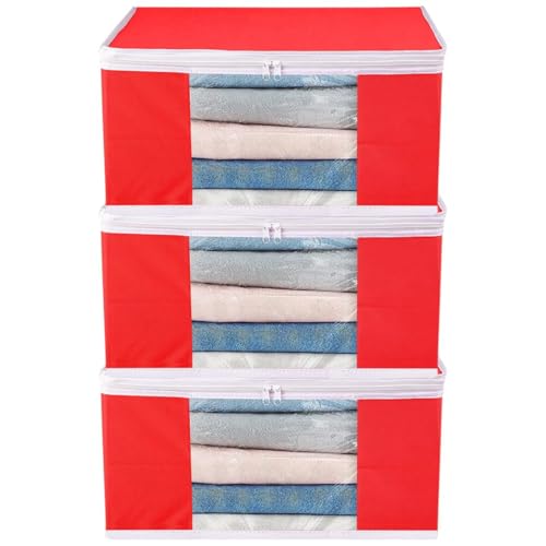 Image of Saree Cover Set of 03 Non-Woven Fabric Clothes Organiser for Wardrobe with Transparent Window & Double Zip Clothes Storage Bag, Garment Cover SC XL Large GCVETR8249653486192725878