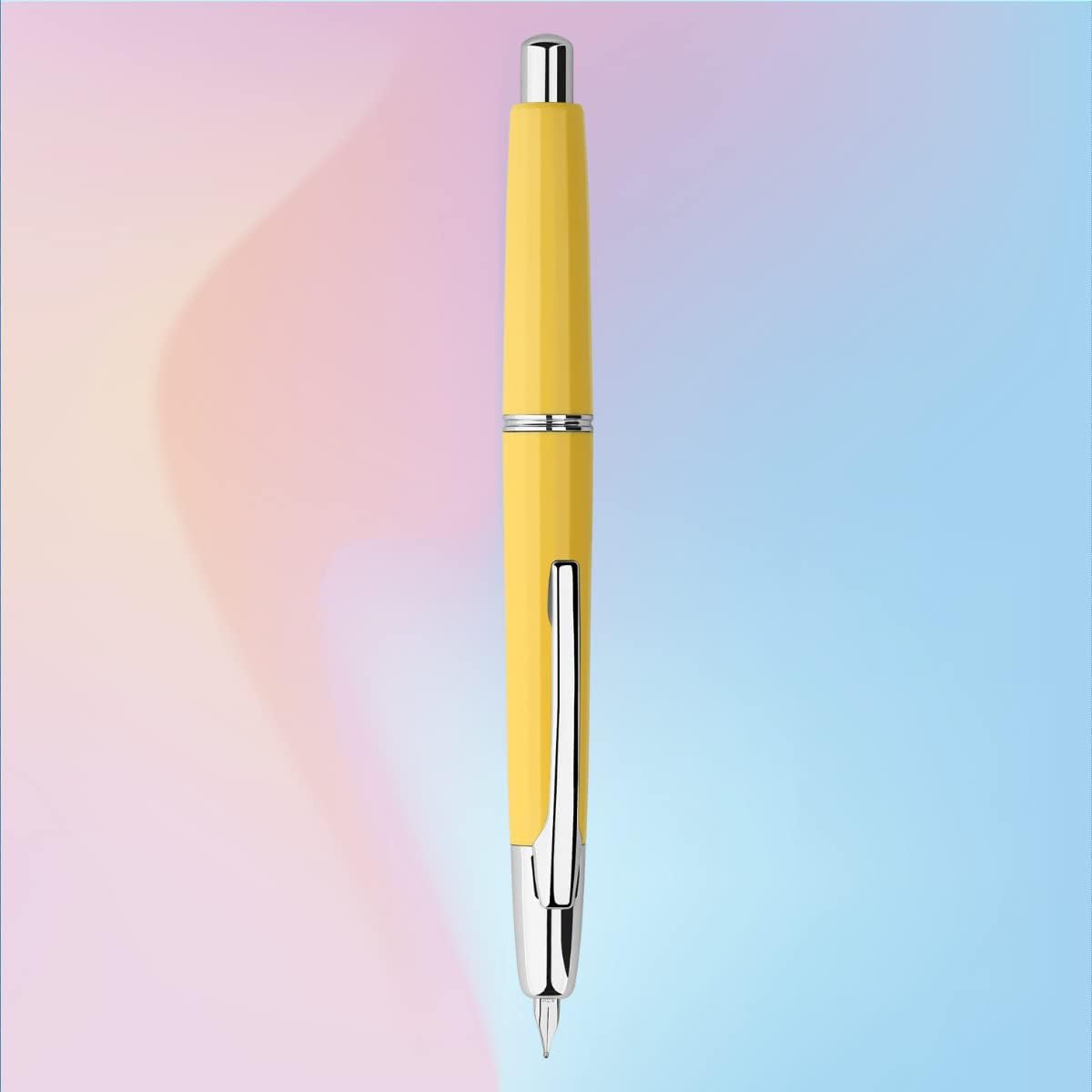 erofa Majohn A2 Press Fountain Pen Extra Fine Nib with Box, Retractable Yellow Resin Ink Pen with Converter Writing Pen Set (Silver Clip Version