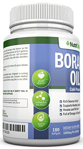 Nutrionn Borage Oil - 1000 Mg - 180 Softgels - Cold Pressed High Gla Borage Seed Oil - Hexane And Pa Free - Great For Skin, Hair, Joints And Bones. #TOP3