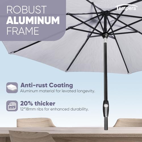 Image of Tempera 11ft Patio Market Outdoor Table Umbrella with Auto Tilt and Crank, Large Sun Umbrella with Sturdy Pole & Fade Resistant Canopy, Easy to Set, Smoke Grey