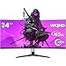 CRUA 34 Inch Curved Gaming Monitor, 21:9 WQHD 3440x1440 165Hz/144Hz 1500R Ultrawide Computer Monitor Support Freesync, PIP/PBP, 120% sRGB, HDMI 2.0 & DP 1.4, Wall Mountable/Tilt Adjustable-Black