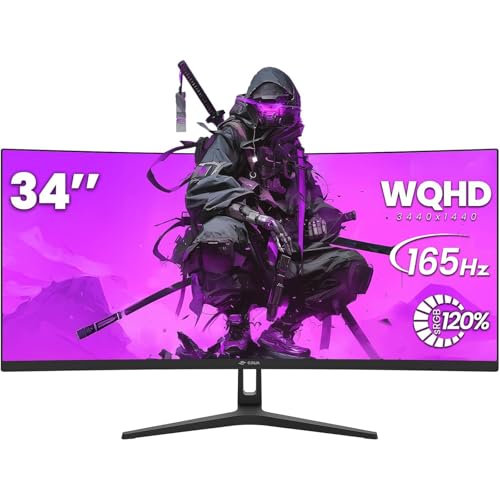 Image of CRUA 34 Inch Curved Gaming Monitor, 21:9 WQHD 3440x1440 165Hz /144Hz 1500R Ultrawide Computer Monitor Support Freesync, PIP /PBP, 120% sRGB, HDMI 2.0 & DP 1.4, Wall Mountable /Tilt Adjustable-Black