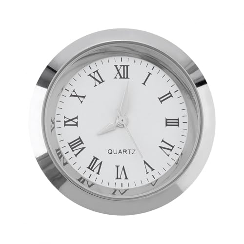 MovFlax 1-1/2 Inch (37 mm) Round mini Quartz Clock Insert Replacement Mini Quartz Movement Miniature Clock with Roman Numerals Fit 35 mm Diameter Hole Dial