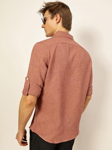 Image of Thomas Scott Men's | Solid | Textured Fabric | Full Sleeve | Slim Fit | Polyester-Blend | Spread Collar | Casual Shirt