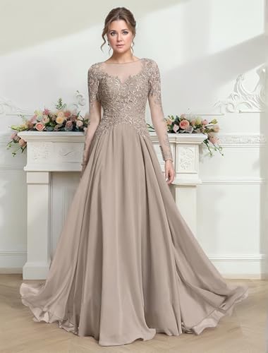 Chiffon Long Sleeve Mother of The Bride Dresses Scoop Neck Sequin Laces Appliques Mother of The Groom Dress4