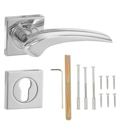 Image of amazon basics Door Handle for Main Door | Main Door Handle |5 inch Length of Handle for Grip | Brass | crom Finish | Zinc Alloy