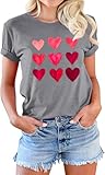 Beopjesk Womens Valentine's Day Graphic Tees Short Sleeve Heart Printed Shirts Blouse Tops (L, G-Grey)