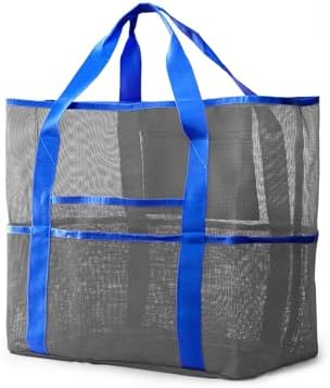Mesh Beach Bag, Extra Large Beach Bags with 9 Pockets & Zipper Waterproof Lightweight Beach Tote for Beach/Pool Trip