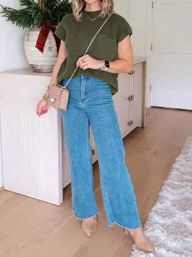 Image of Imily Bela Summer Fall Short Sleeve Sweater for Women | 2026 Crew Neck Ribbed Knit Vests Trendy Pullover Tops,Sweater Tank Tops,Sweater Vest