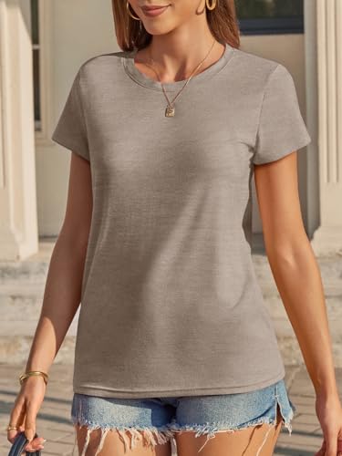 Image of UNCLECAT Womens Short Sleeve Tops Summer Basic T Shirts Crewneck Causal Tee | Solid Color, Trendy Fashion Clothes, Casual Basic Tee