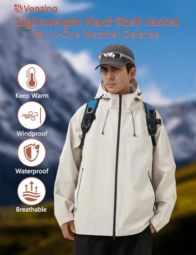 Image of Venzina Men's Waterproof Rain Jacket-Lightweight Windbreaker with Color Block Design, Breathable for Urban Outdoor, Daily Commuting I Fashion Unisex Couple Jacket