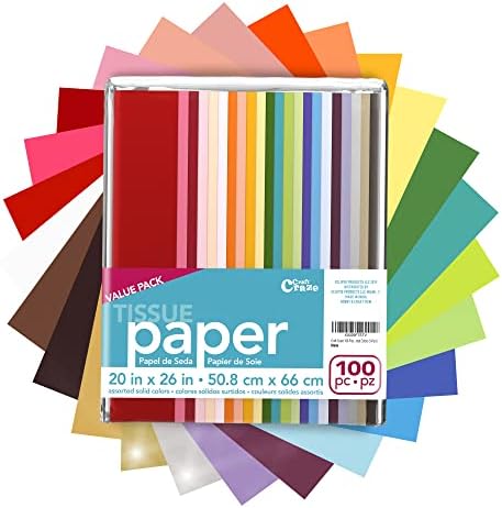Craft Craze 100 Sheets (20" x 26") 25 Assorted Colors Premium Quality Tissue Paper for Gift Wrapping, Arts & Crafts, Packing and Decorations (1-Pack)