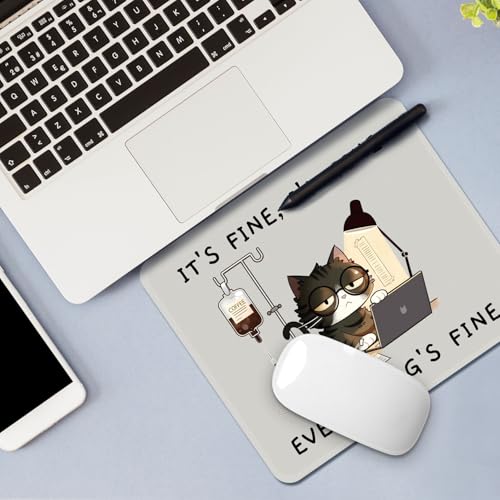 Image of FROGIGO Mouse Pad with Stitched Edges - Funny Cat Mousepad for Women, 9.25 x 7.75 inch Washable Square Desk Pad, Non-Slip Rubber Base, Office Home Laptop Accessories - Overworked Kitty