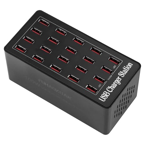 Image of Charging Station, 100W 20-Port USB Multi Device Charger Hub with Intelligent Safety Features, Compact Power Strip for Phones, Watches, Pads, Speakers, Headphones & PS, Ideal for Home Office & Travel