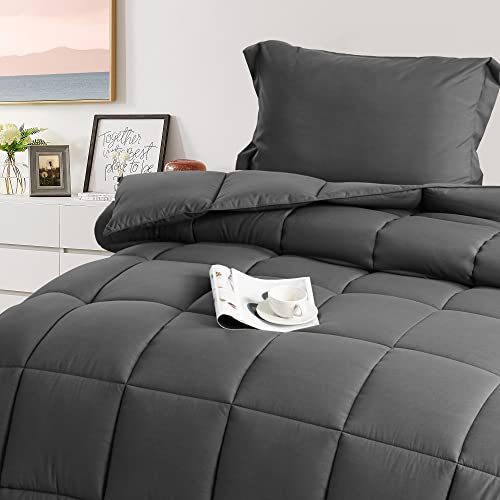 Bedhours King Size Comforter Set Soft Breathable 3 Pcs All Season Comforter King Size Down Alternative Bedding Comforters With 1 Comforter + 2 Pillow Shams, Comforter With Corner Tabs-Dark Grey King #TOP5