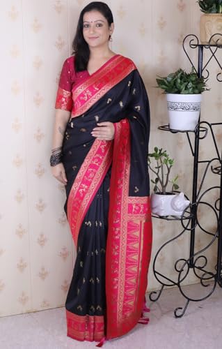 Image of SGF11 Women's Kanjivaram Pure Soft Silk Saree With Unstitched Blouse Piece