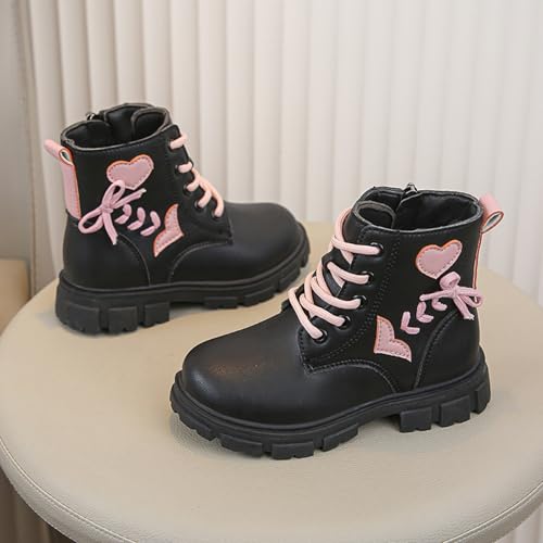 Cathalem Ankle Boots for Girls Lace Up Combat Boot Side Zipper Comfortable Girls Boots Waterproof Non Slip Sole for Outdoor Activities Fall Winter Spring2