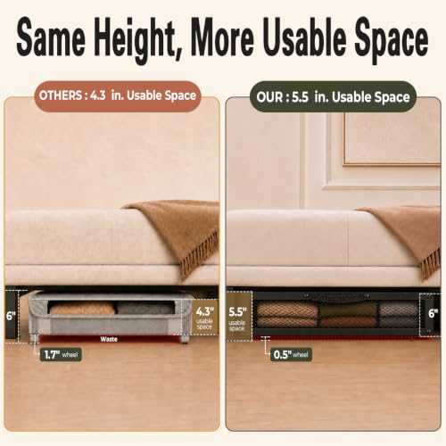 Image of Fokyfok 2 Pack Under Bed Storage with Wheels 6 inch Height | Metal Frame,Lid,Rolling Slim Under Bed Drawers for Shoes,Clothes,Shallow Underbed Storage,Under Couch Storage,Black