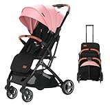 Blahoo Leichter Buggy mit Liege- und Sitzposition, kleine Paketgröße, kann in Flugzeugen genommen werden, Einhand faltbarer Kinderwagen für Reisen (PINK)