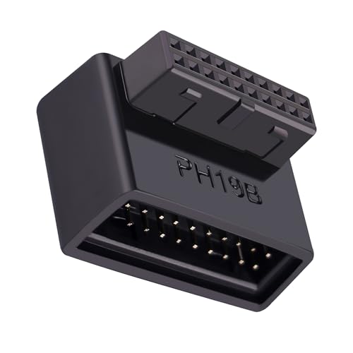 GIASYIEH USB 3.0 19/20Pin Right Angle Adapter, 90° L-Shaped Male to Female Motherboard Header Connector with Protective Shell (PH19B Down Angle)