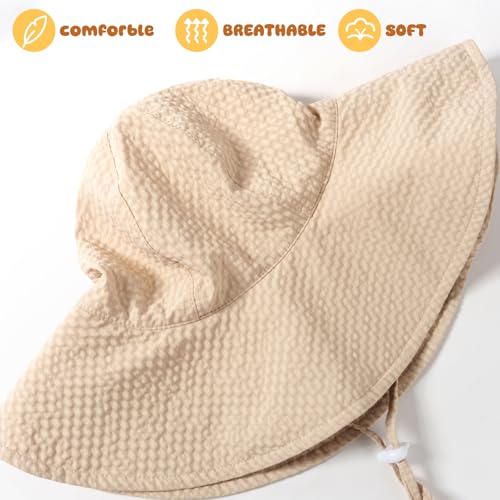 Image of HONGTEYA Baby Sun Hat Toddler Girl Beach Hat Sun Protection Adjustable Outdoor Summer Wide Brim Bucket Hat for Infant Kids