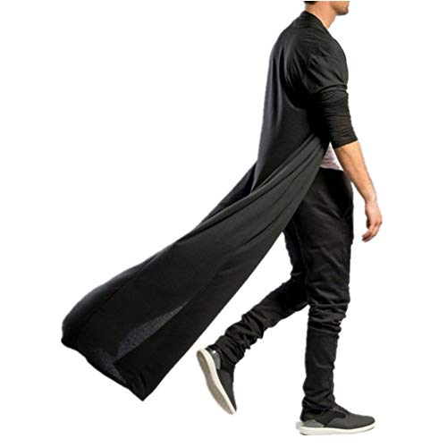 Ly-Vv Mens Ruffle Shawl Collar Long Cardigan Open Front Drape Cape Overcoat Black #TOP3